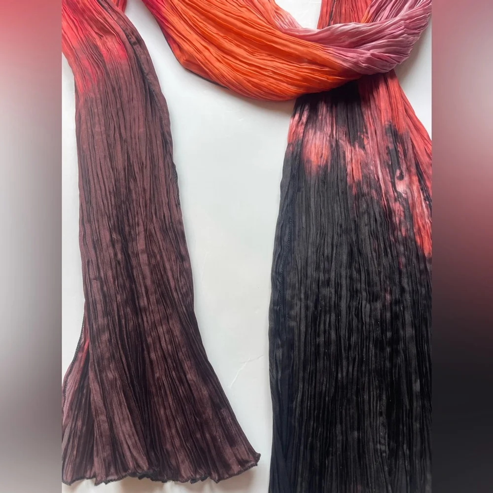 Vibrant Red and Orange Pleated Scarf gradient scarf long shawl